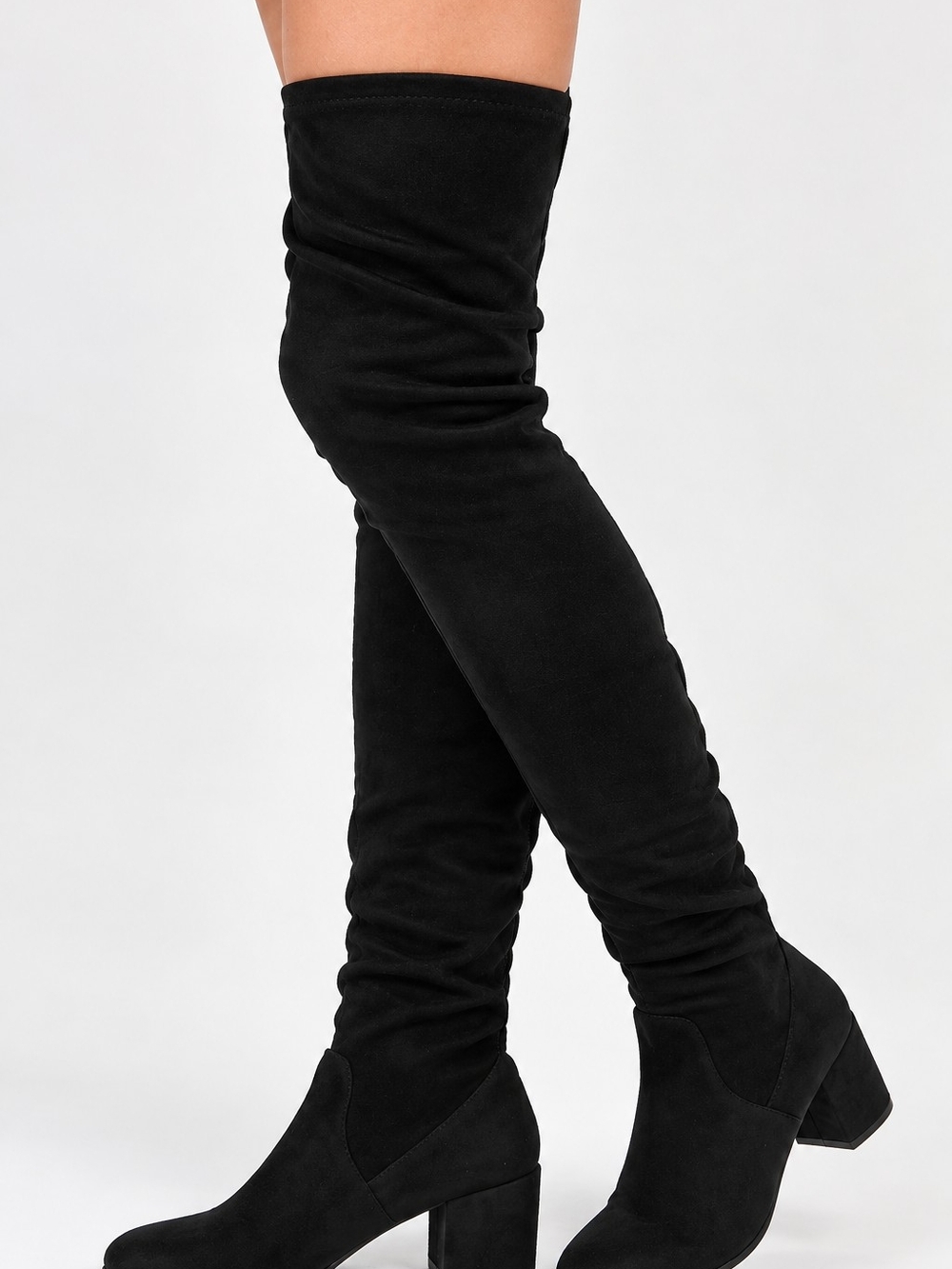 Over-the-Knee Black Suede Block Heel Boots